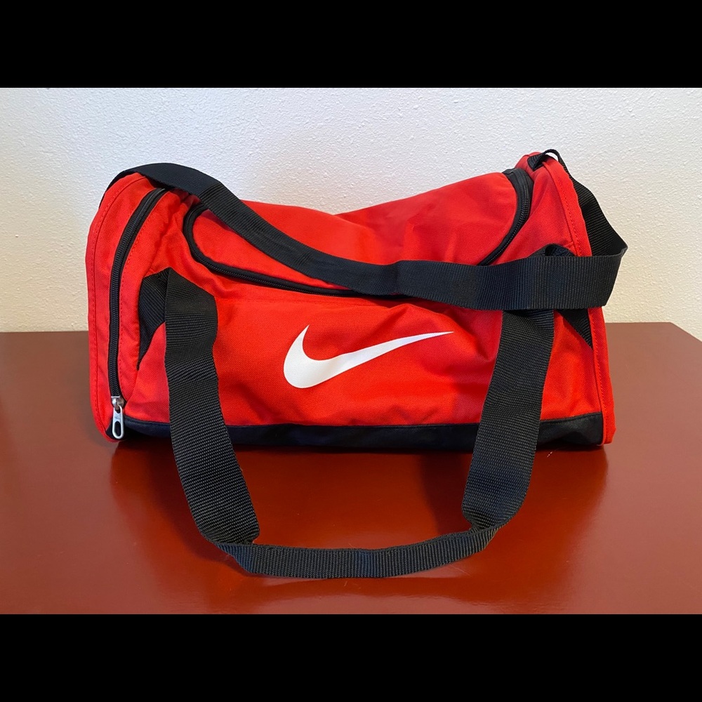 Red Nike duffel gym bag
